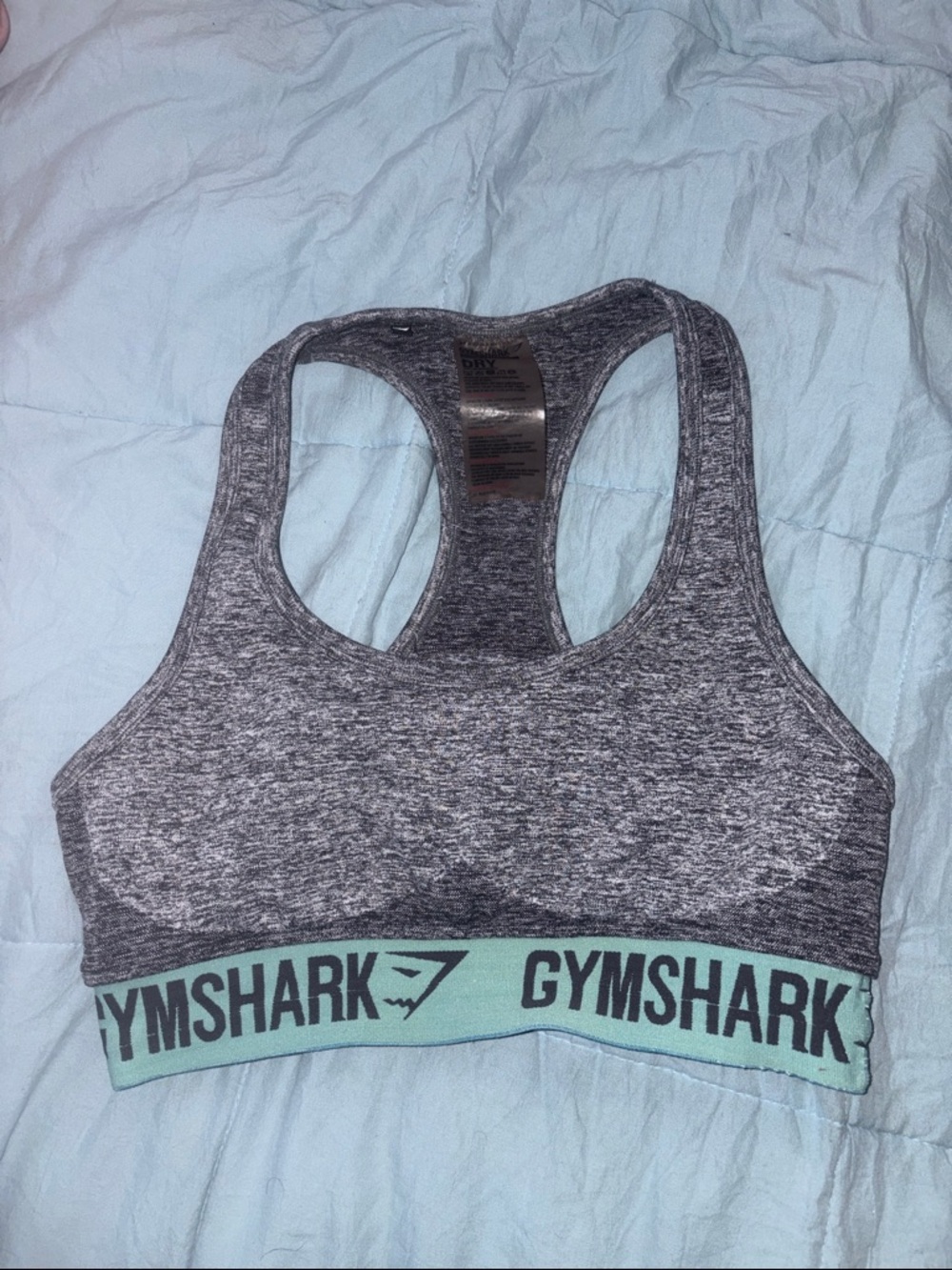 Gymshark Heather Gray Racerback Sports Bra with Mint Logo Band